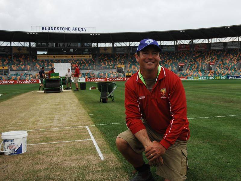Curator Marcus Pamplin is preparing a green-tinged pitch for the fifth Ashes Test in Hobart.