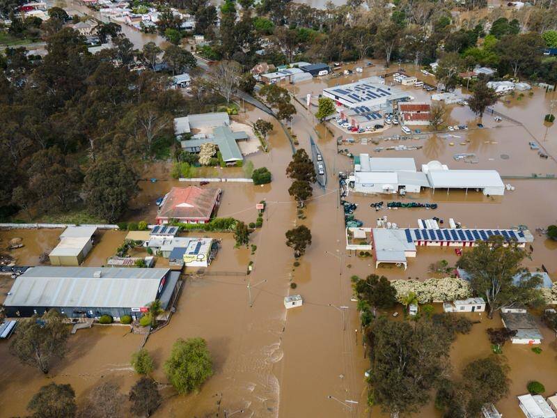 More than 460 homes in Victoria have been damaged in the floods, including houses in Seymour. (Diego Fedele/AAP PHOTOS)