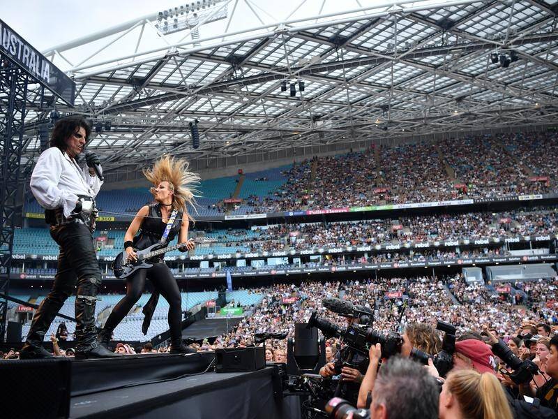 Alice Cooper performs at the Fire Fight Australia bushfire relief concert at ANZ Stadium in Sydney.