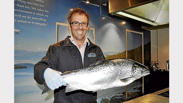 Tassal managing director Mark Ryan with some of his gold accredited salmon. Picture: GEORGIE BURGESS