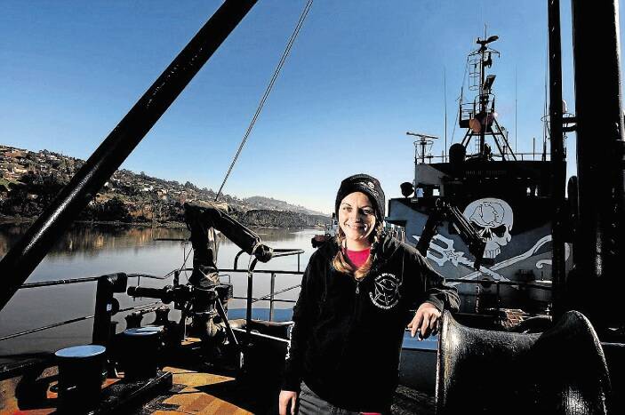 The Steve Irwin about to set sail after being in Launceston for repairs.The Ship Manager, Pia Klemp. Photo by Geoff Robson