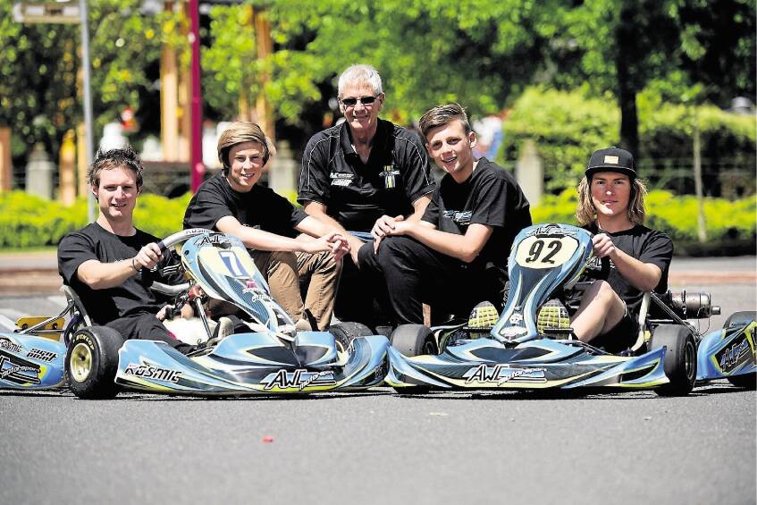 Tasmanian team members Nathan Zuj, 27, of Launceston, Lachlan Dalton, 13, of Prospect, team principal Andrew Walter, Jackson Callow, 13, of Youngtown, and Brody Appleby, 19, of Devonport. Picture: PAUL SCAMBLER