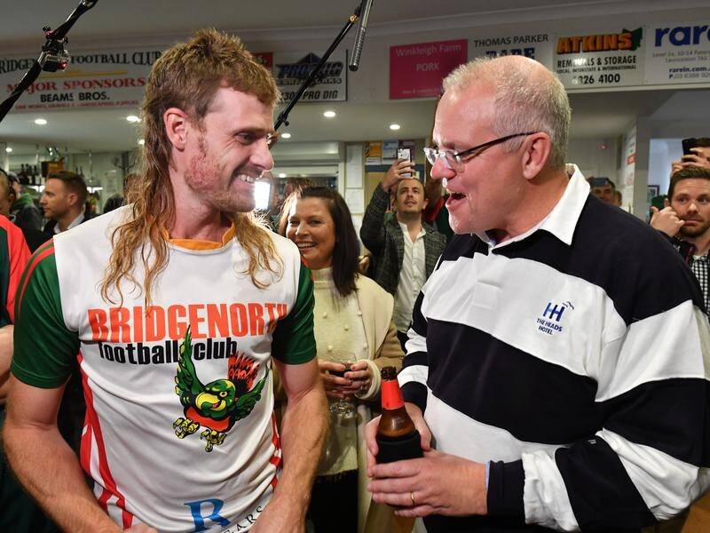 Scott Morrison was very taken with Jarrad Cirkel's mullet while campaigning in Bass, Tasmania.