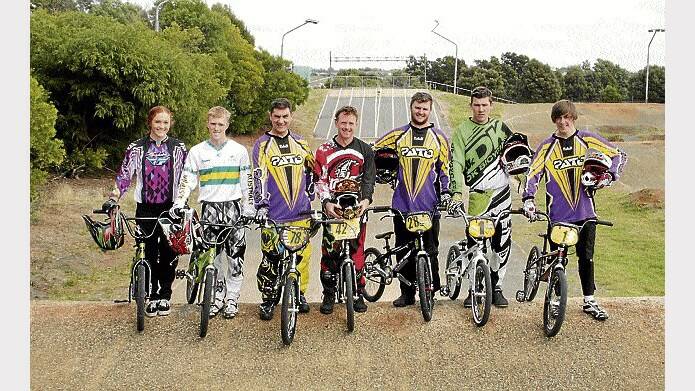 Members of the state BMX team to compete at the nationals in Victoria next weekend are Justine Lane, Bryce Lane, Patrick O'Callaghan, Andrew Bayes, Aaron Brown, Reece Ellis and Damon Betts. Picture: ALEX DRUCE