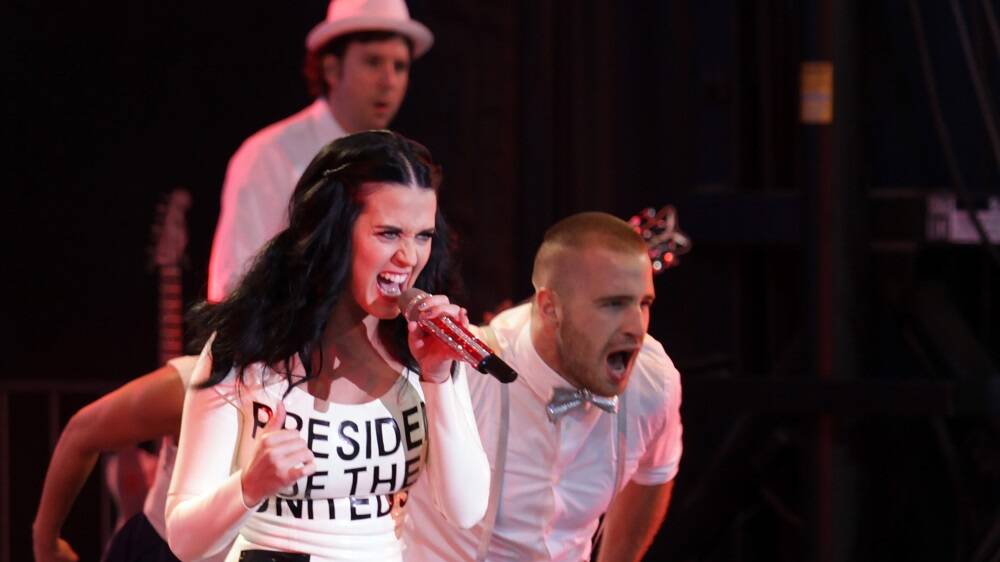 Katy Perry, with Lockhart Brownlie, performing in October 2012. Picture: Getty Images