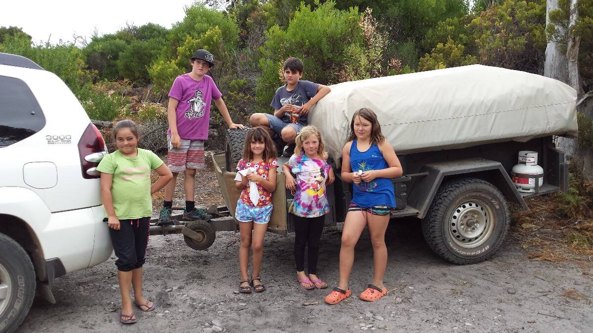 'Emily 9, Kade 9, Sopie 7, Joshua 11, Nat 7 and Jessica 9 grubby and tired ready for home after the long weekend spent camping at Bakers Beach'. Sent in by Sandra Charlton