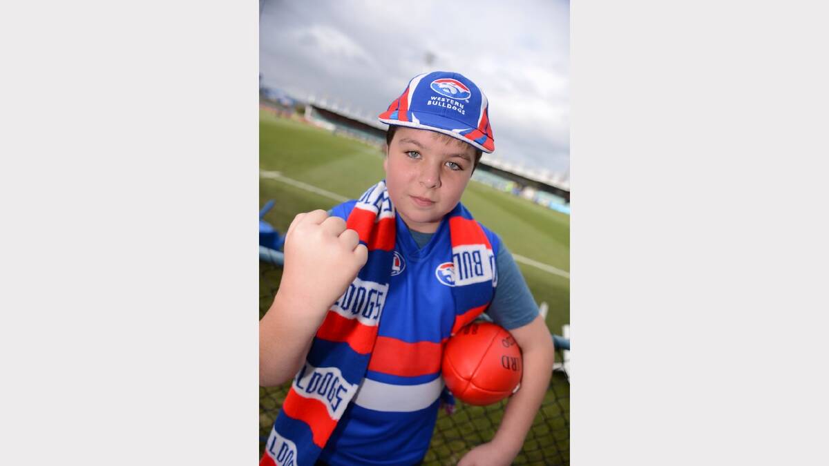 Eleven-year-old Jayden Newman made the trip north to watch his beloved Bulldogs play for the first time. Picture: Scott Gelston