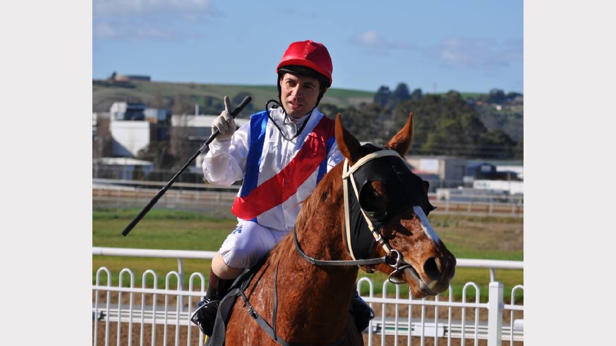 Royal Bluff, ridden by Erhan Kacmaz, returns to scale after an overdue win at Spreyton on Saturday.