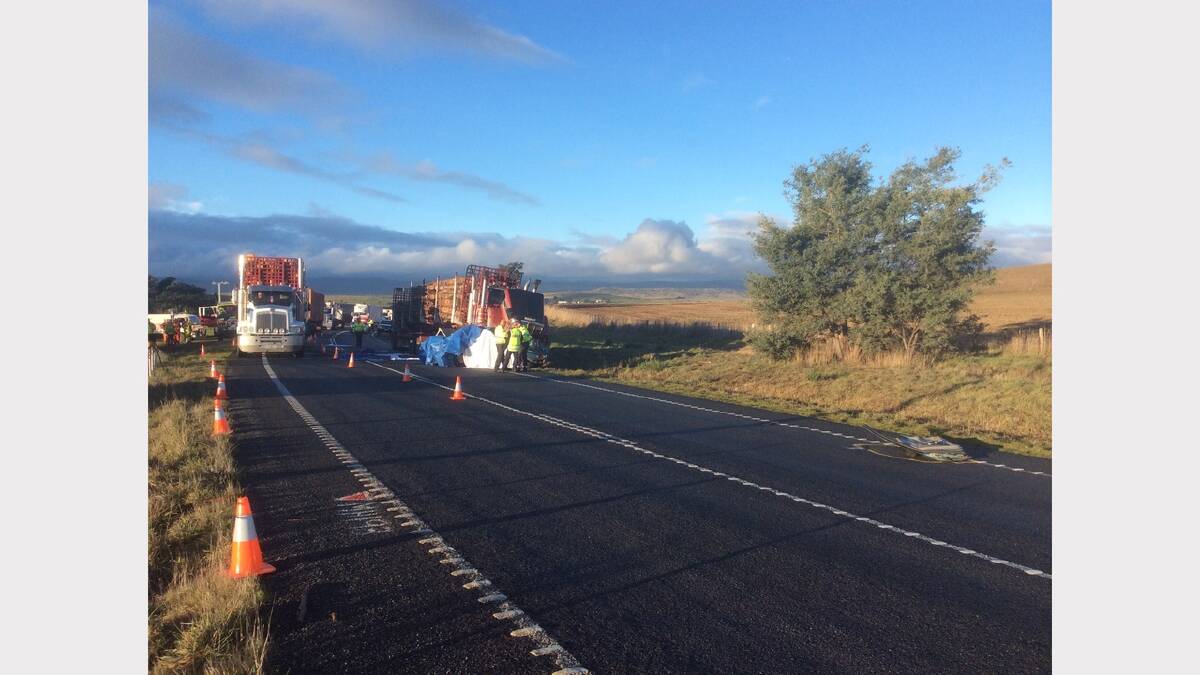 The fatal crash near Ross this afternoon. Picture: Patrick Billings
