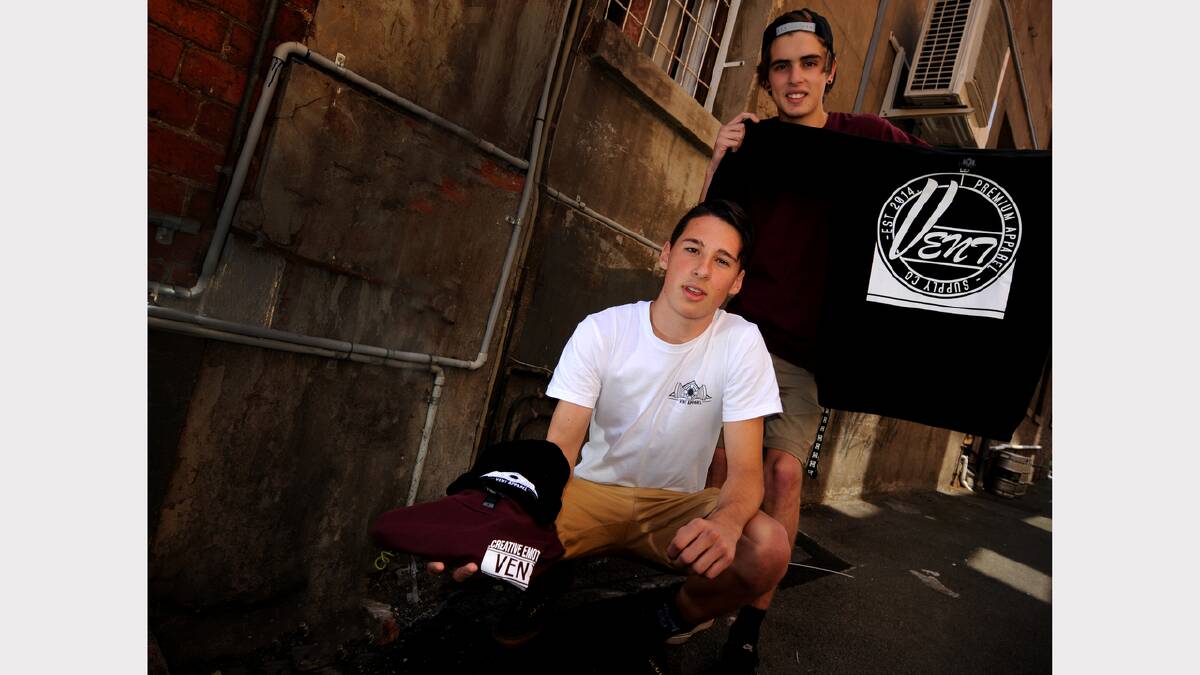 Launceston best mates Mackenzie Nason and Bailey Parker, both 17, have started their own streetwear brand, Vent Apparel. Picture: GEOFF ROBSON