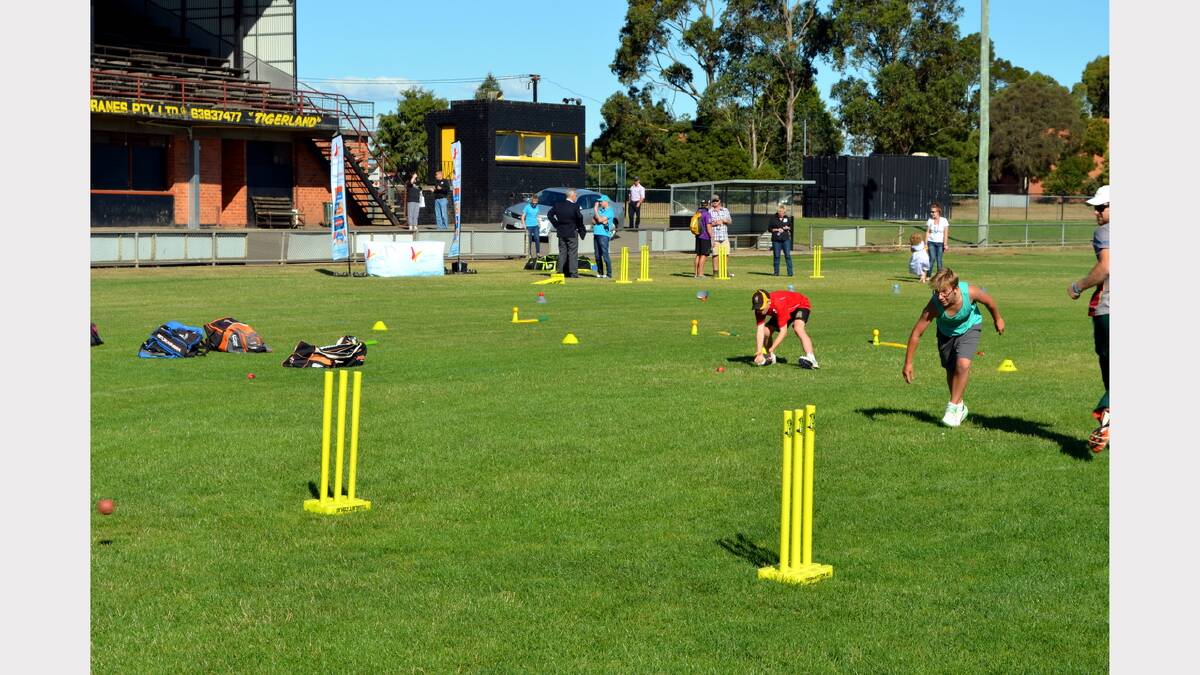 Keen young cricketers take part in a junior cricket clinic at Longford, coached by Tim Coyle and organised by beyondblue. Picture: Corey Martin