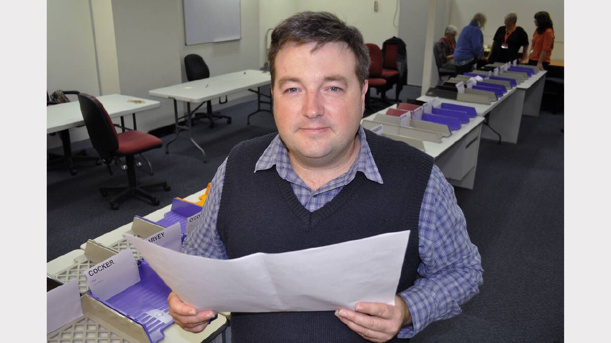 Tasmanian Electoral Commission deputy commissioner Andrew Hawkey checking numbers yesterday.
