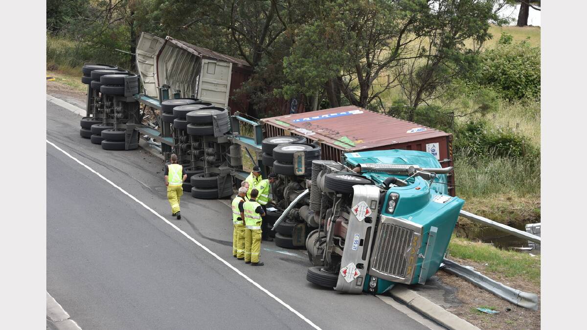 The truck roll-over near Prospect. Picture: Scott Gelston