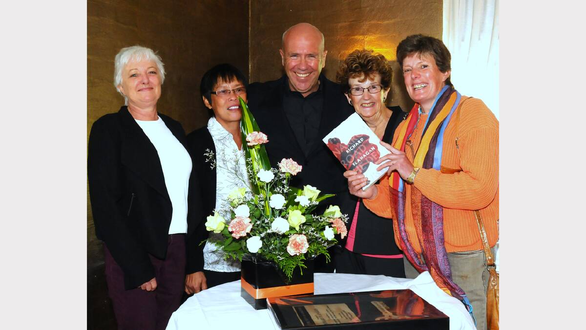 Librarians Sandra Davidson, Mei Eng, Bev McGee and Janette Mitchelson meet award-winning author Richard Flanagan at Longford's The Happy Chef last week.
