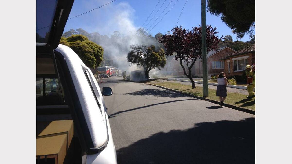 The van in the final stages of fire in McDougall Street, Kings Meadows. Picture: supplied, Aaron Mcbain