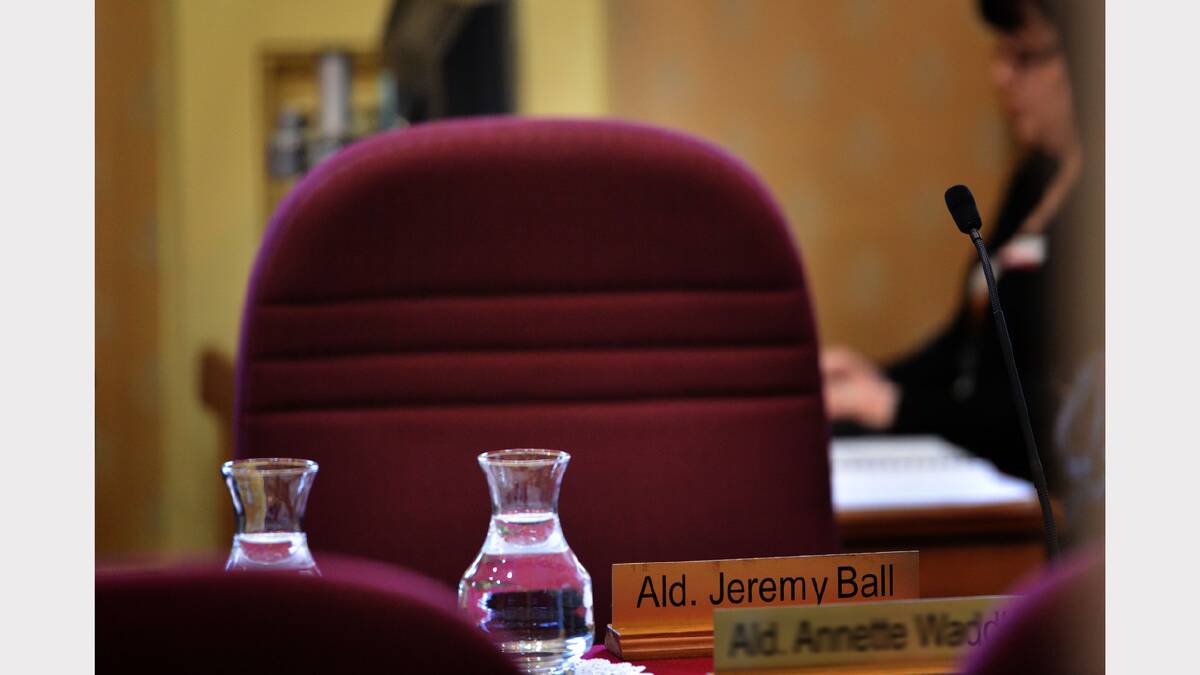 The chair of Deputy Mayor Jeremy Ball sits vacant during the Launceston City Council meeting after his death in a car crash last week. Picture: Scott Gelston