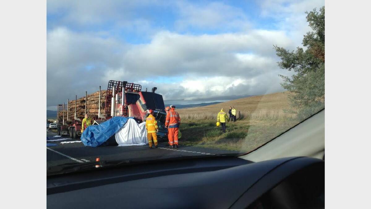 The fatal crash near Ross this afternoon. Picture: Supplied
