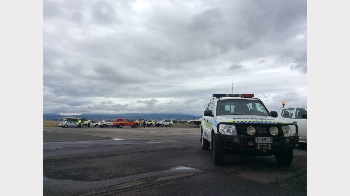 Emergency service personnel and about 60 volunteer 'passengers' took part in a training exercise at the Launceston Airport today. Picture: Caroline Tang