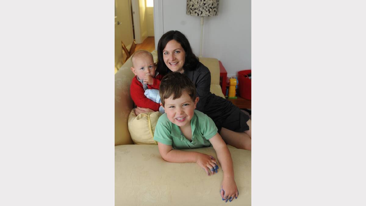 Launceston family Rebecca Crawford with sons ASh, 18 months, and Charlie, 3. Picture: Paul Scambler