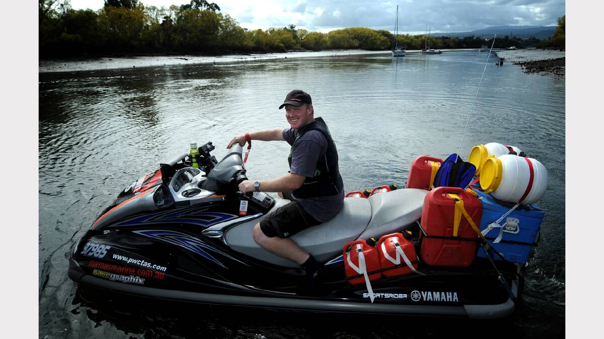 Dale Quinn, of Launceston, has reached Deal Island in his attempt to cross Bass Strait on a jet ski to raise money for the Kiss Goodbye to MS campaign.