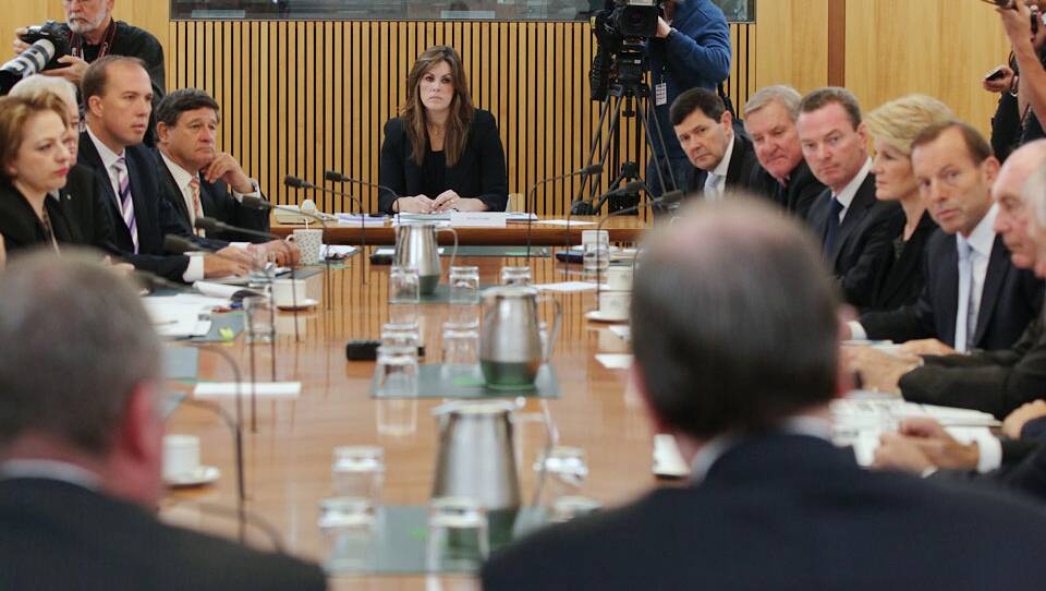 The centre of the room: Credlin at a shadow cabinet meeting on March 18, 2013. Photo: Alex Ellinghausen
