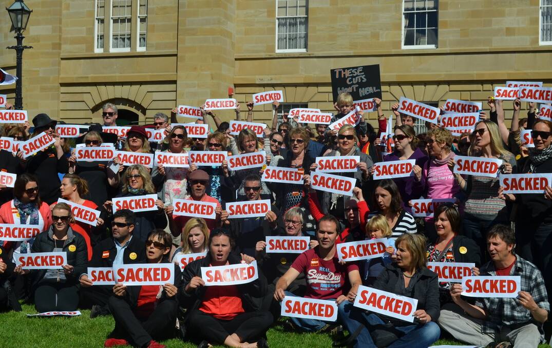 Australia Education Union members at the public service rally on the lawns of Parliament House yesterday. Picture: Georgie Burgess