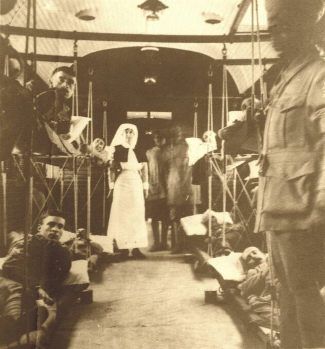 Pattie Blundell on board a hospital train in Egypt.