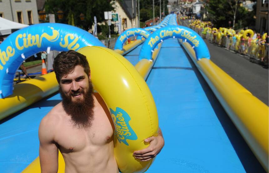The Examiner reporter Chris Clarke gets ready to tackle the City Slider in Launceston.
Picture: Paul Scambler