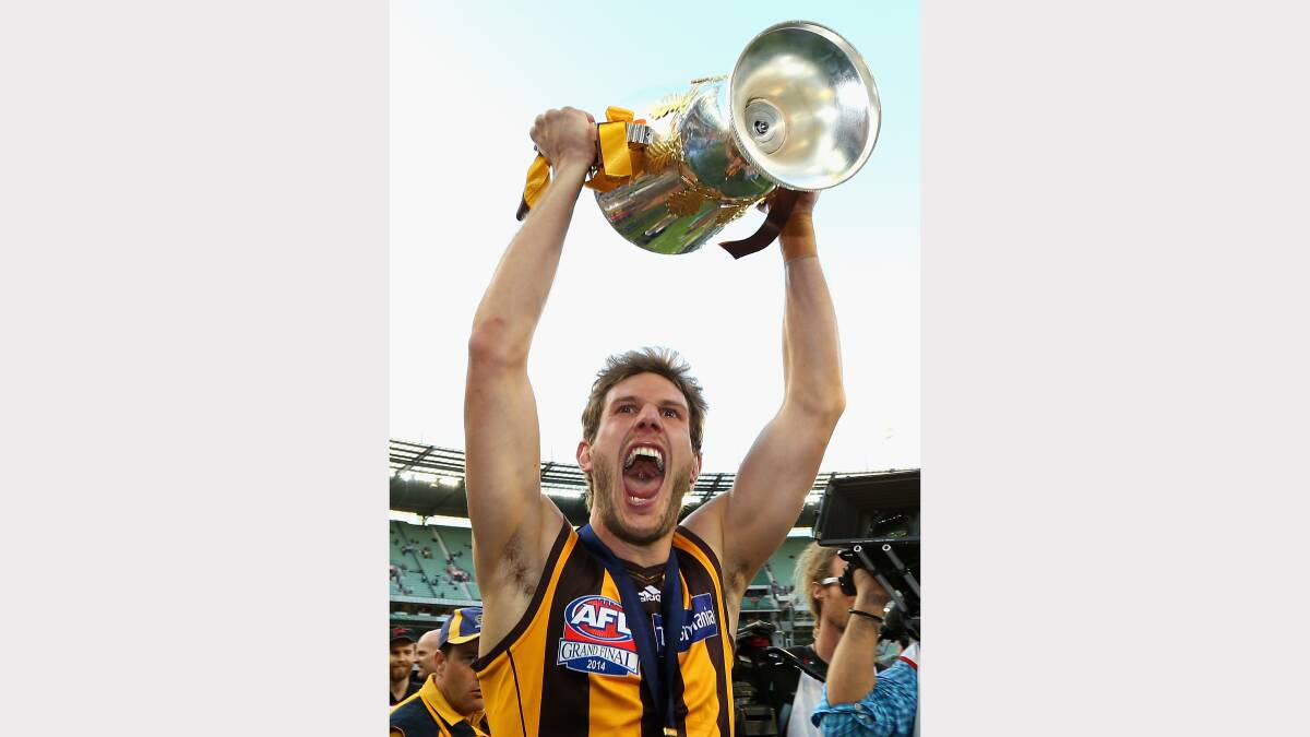 Grant Birchall with the spoils of victory on Saturday. Picture: Getty Images.
