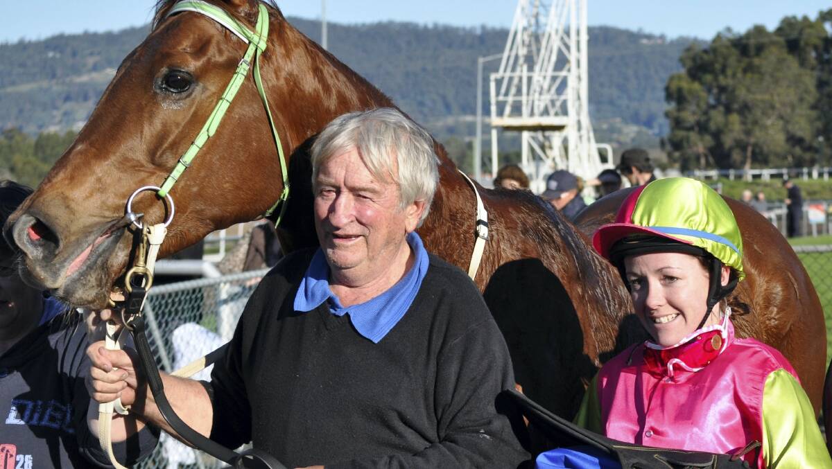 Owner-trainer Vern Poke and apprentice Melissa Nicholls with Poucher. Picture: GREG MANSFIELD