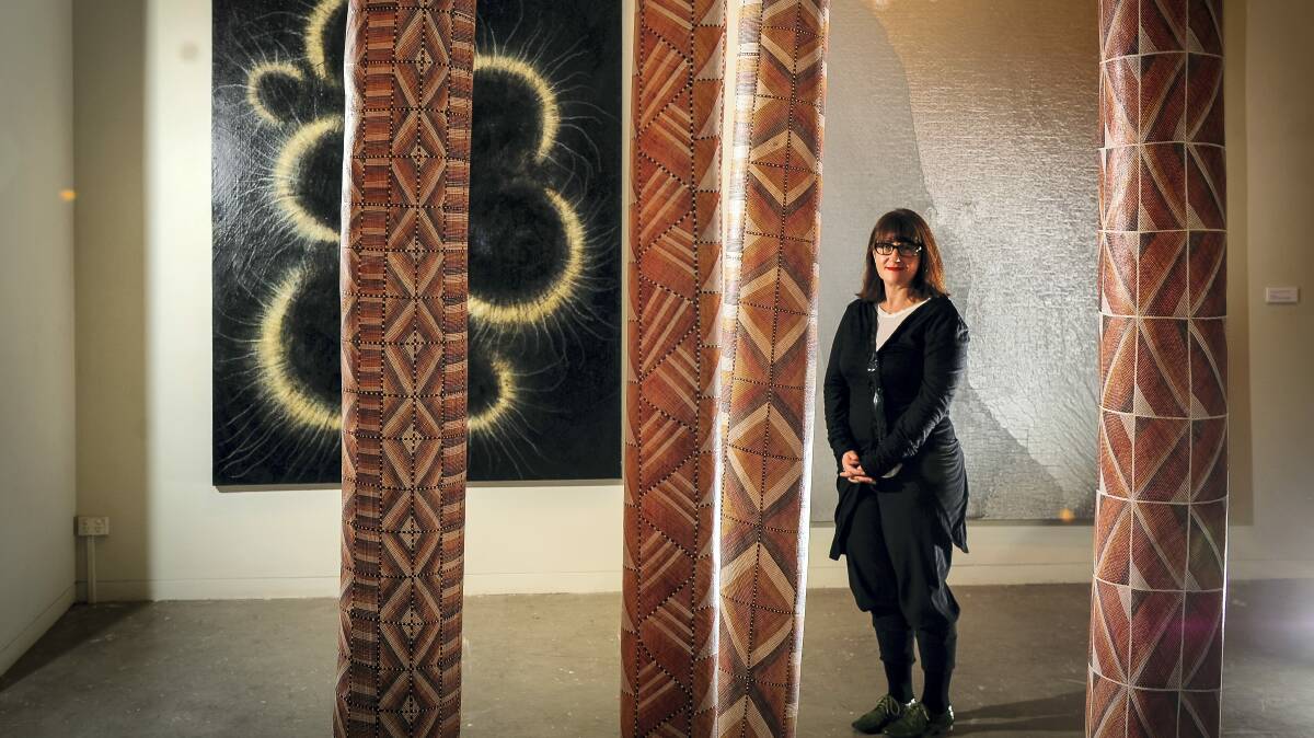 Luminous World exhibition co-ordinator Helen Carroll at Launceston’s Academy Gallery ... the Wesfarmers’ Collection touring exhibition will be on show at the Inveresk gallery until September 21.  Picture: PHILLIP BIGGS