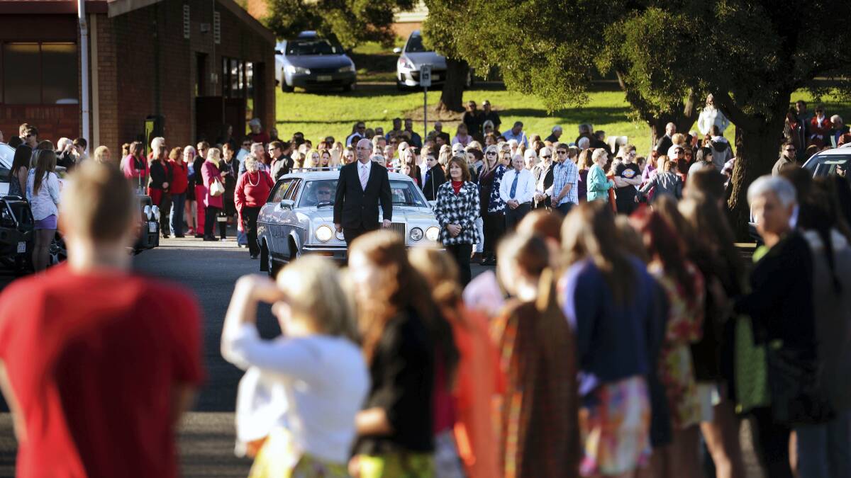 The hearse leaves the funeral of Sidmouth girl Brittany Goss at the Beaconsfield Community Centre yesterday. Picture: SCOTT GELSTON
