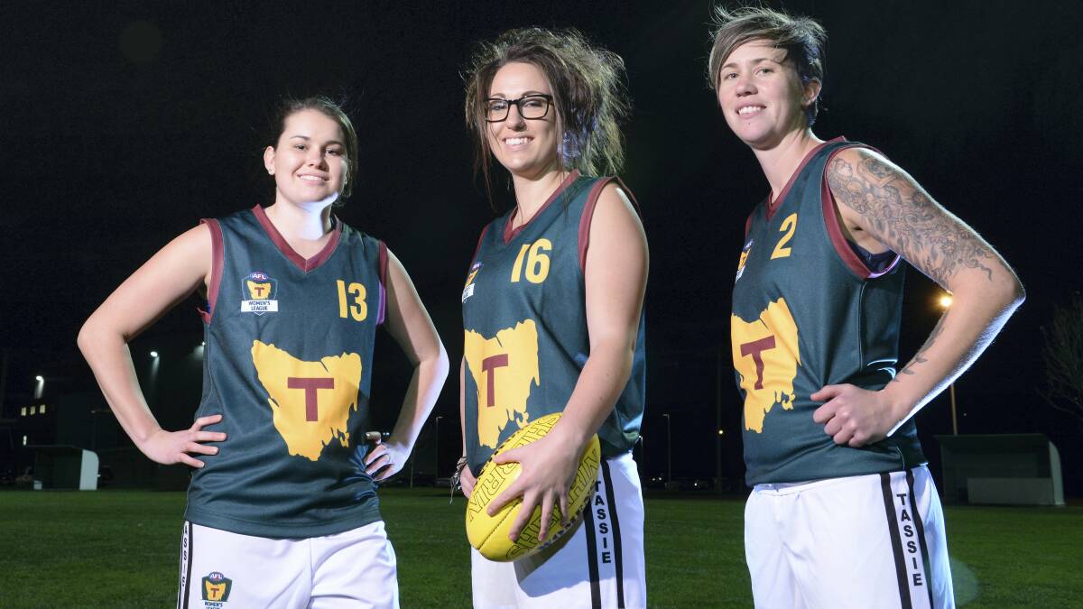 Women's state football team members Meagan Kiely, Kiara Foley and Chanette Thuringer.  Picture: MARK JESSER