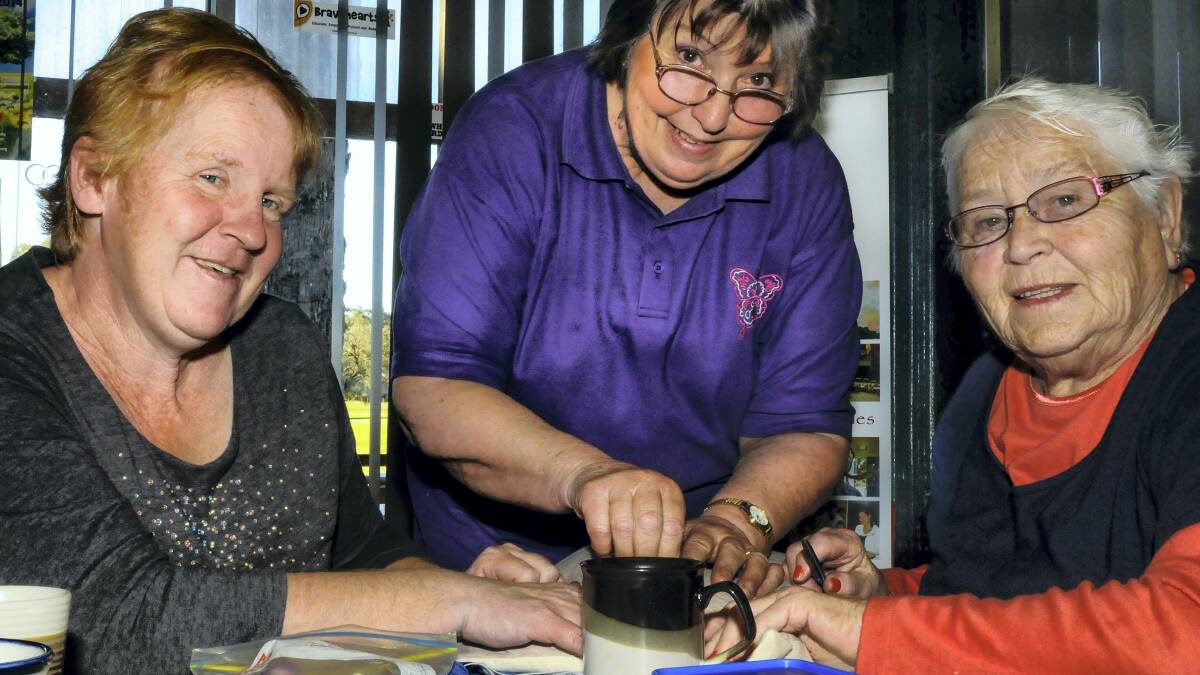 The cushion making group Glenda Barker, instructor Rosemary Walters and Pat Burling.

Picture: NEIL RICHARDSON