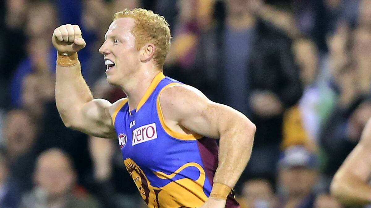 Josh Green of the Brisbane Lions celebrates after kicking a goal. Green’s tally now stands at 25 goals. Picture: GETTY IMAGES