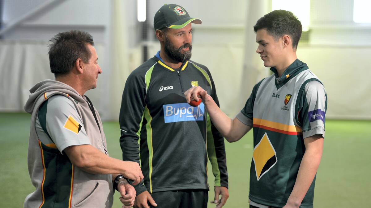 Cricket Tasmania coaching education and development manager Tim Coyle, Cricket Australia spin consultant John Davison and South Launceston cricketer Alec Smith at yesterday’s coaching seminar.  Picture: MARK JESSER
