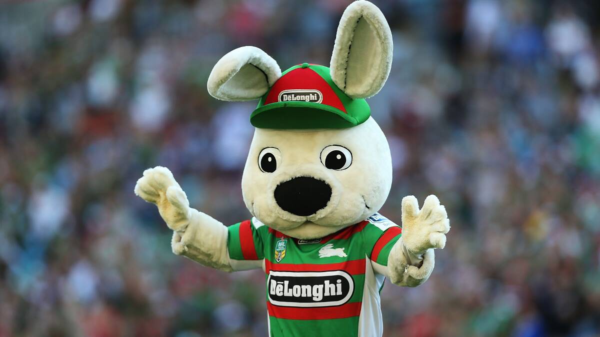 The Rabbitohs mascot waves to the crowd during the round seven NRL match between the South Sydney Rabbitohs and the Canterbury-Bankstown Bulldogs at ANZ Stadium on April 18, 2014 in Sydney, Australia. Photo: Mark Metcalfe/Getty Images.