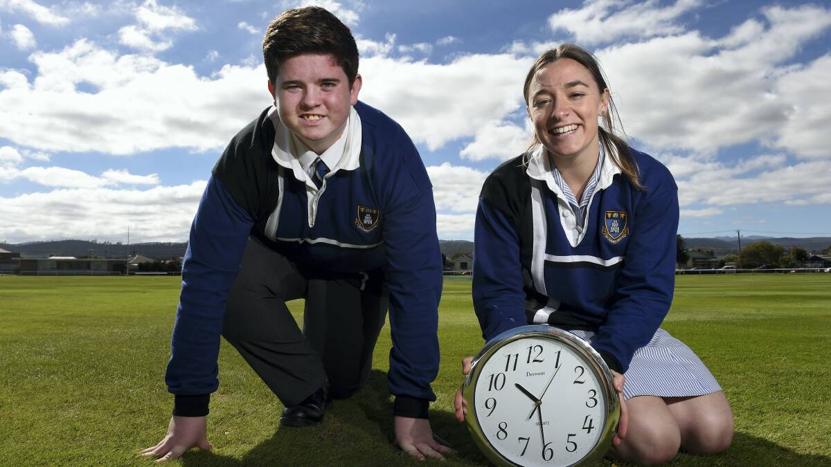 Launceston Church Grammar students  Curtis McGee, 17, and Maggie Lahey, 18, will be among the grade 12 students to begin the 24-hour walk from Deloraine to Launceston today.  Picture: MARK JESSER
