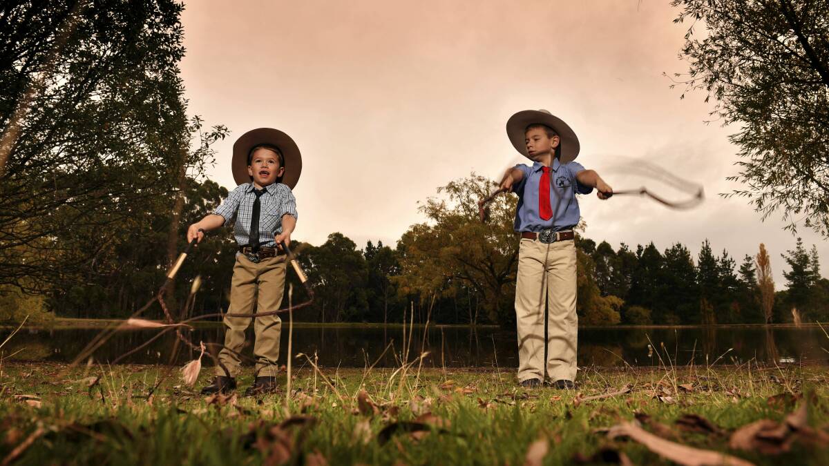 Thomas, 6, and brother Isaac Bramich, 8, are back from competing in whip cracking at the Sydney Royal Easter Show.   Picture: SCOTT GELSTON 

