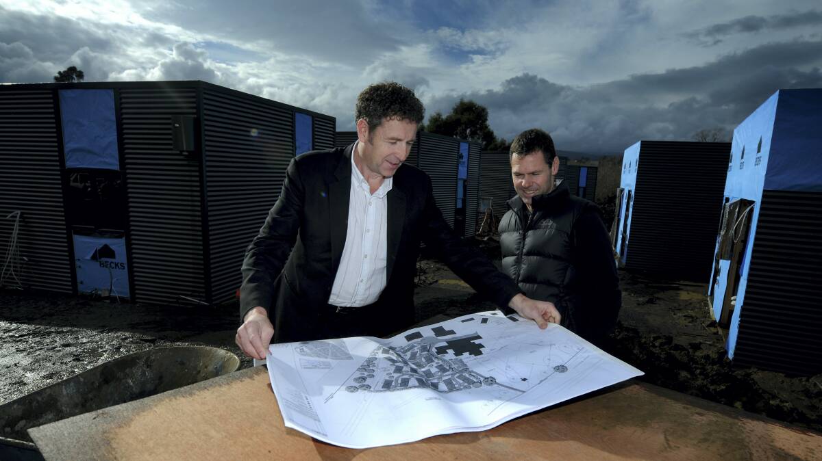 St Michaels chief executive John Gilpin and RMB Construction owner Rodney Barrett at the new development site. 
