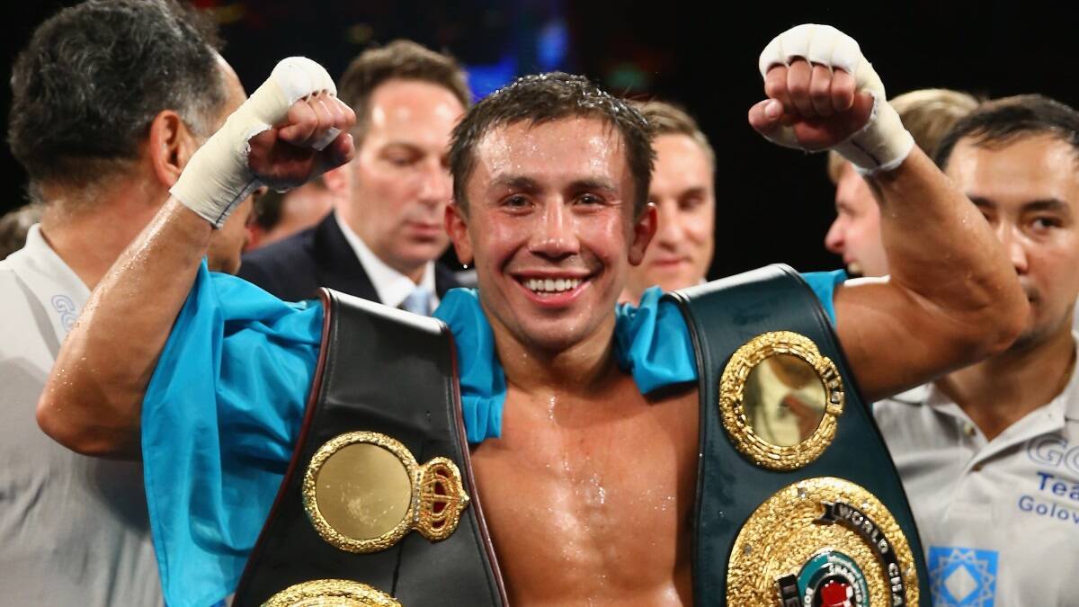 Gennady Golovkin celebrates after retaining his titles in February. Photo: Getty Images