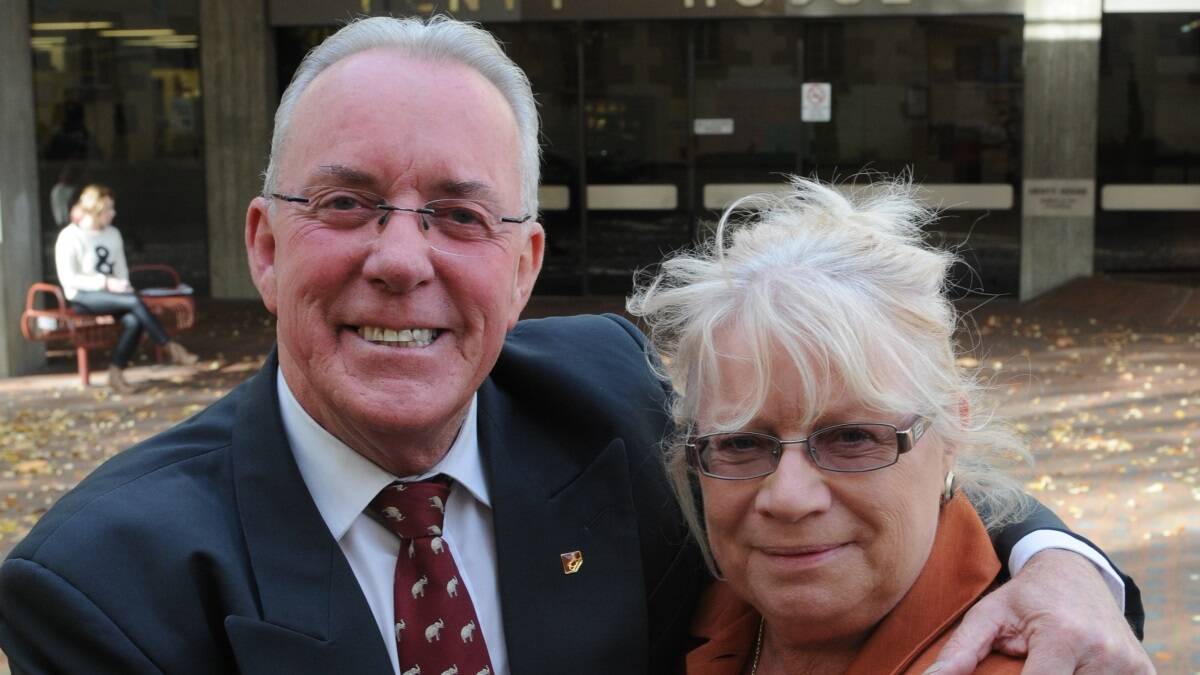 Returned Independent Rosevears MLC  Kerry Finch with wife Carole at this morning's declaration of the polls. Photo by Paul Scambler

