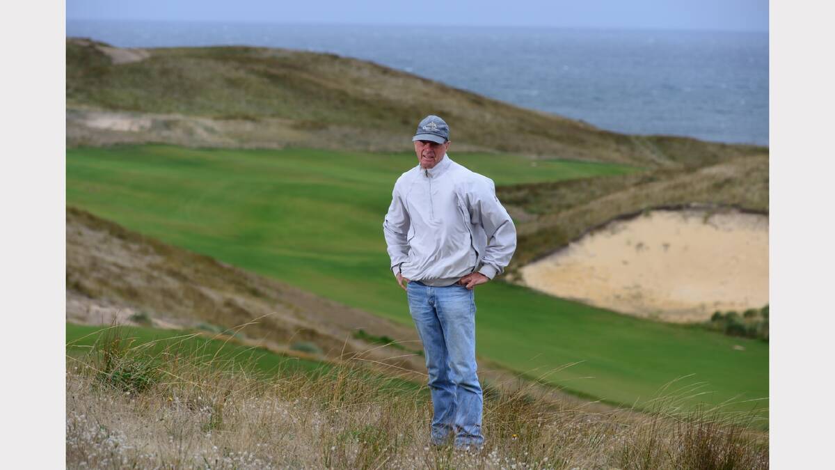 Ocean Dunes owner Graeme Grant with the 1st and 2nd hole behind. Picture: PHILLIP BIGGS.