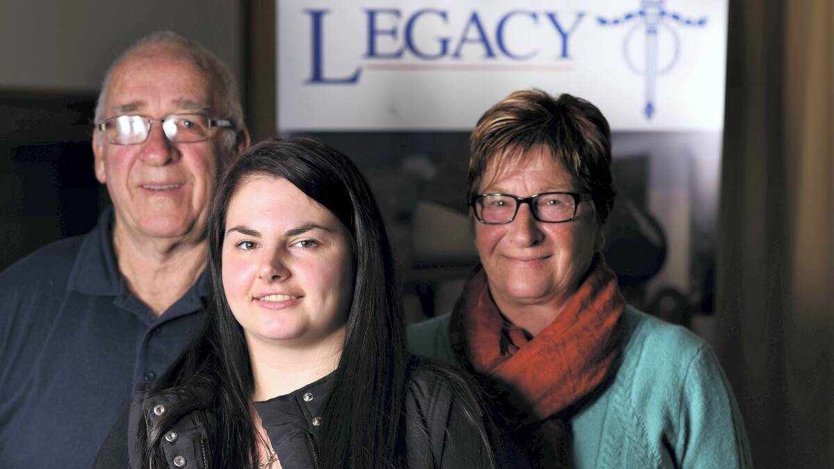 Kelsey Breward, 23, with Legacy’s Kevin Evorall and Kelsey’s mother, Maree Breward. Picture:  SCOTT GELSTON