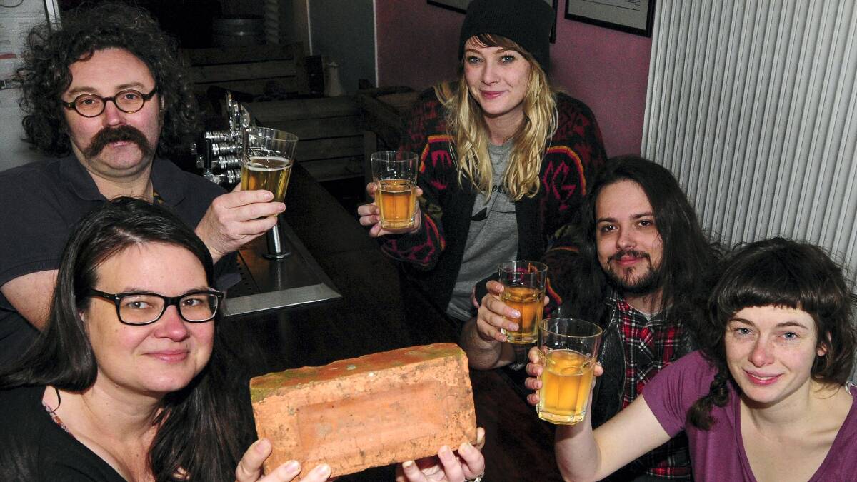 Red Brick Road Cider House’s Karina Dambergs, Corey Baker, Mary Shannon, Mathew Dobson and Lucinda Shannon. Picture: NEIL RICHARDSON