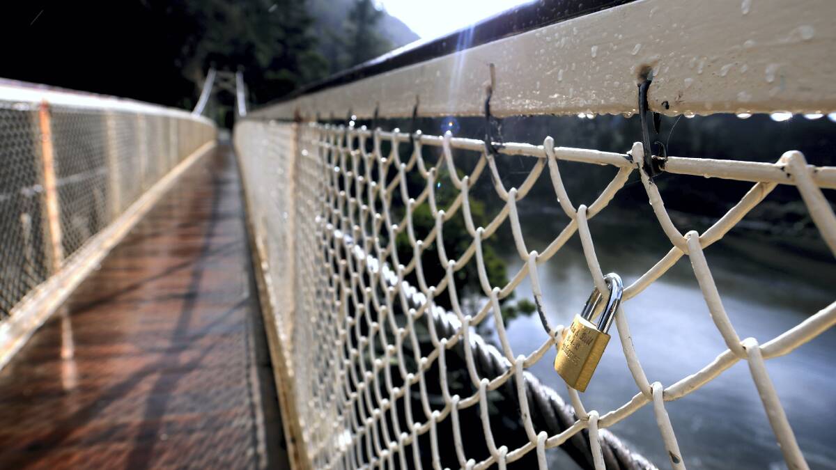 A love lock on the suspension bridge in the Cataract Gorge.  Picture: GEOFF ROBSON