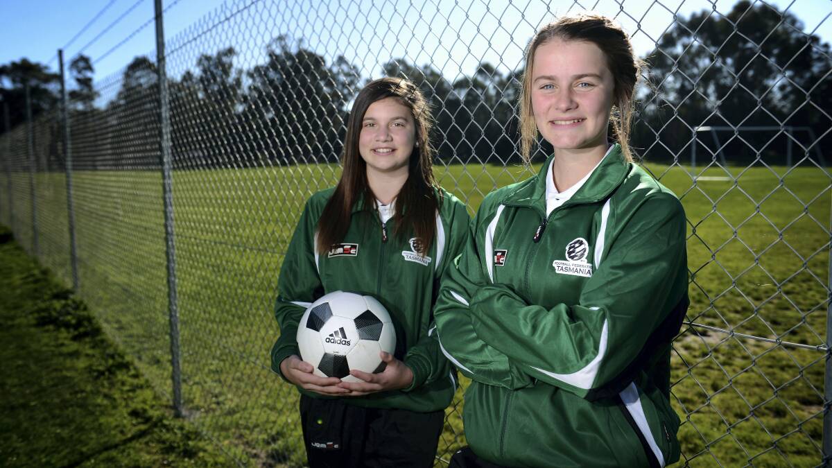 State under-15 soccer representatives Keilin Fagan and Charlea Malkin are back from national titles in Coffs Harbour.  Picture: SCOTT GELSTON