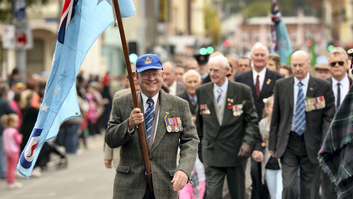 Norm Warburton marches with the Royal Australian Air Force Association. Picture: SCOTT GELSTON