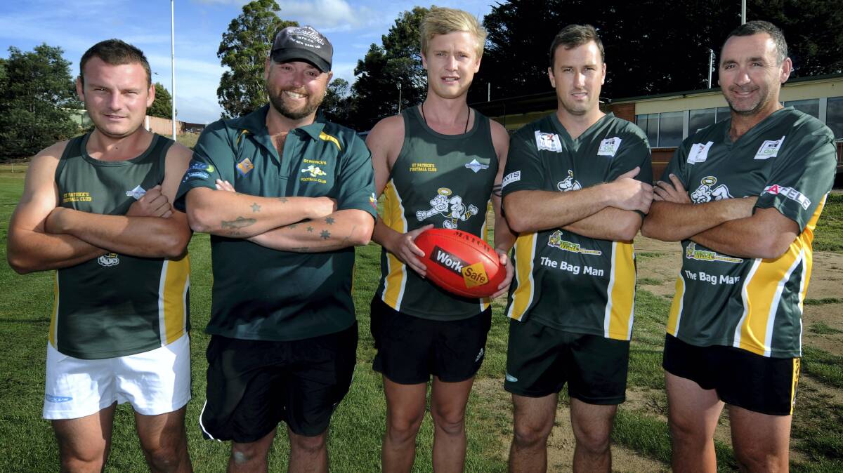 Senior captain Mitch Fleming, reserves coach Scott Bennett, senior coach Jake Lowe, assistant coach Paul Kelly and assistant coach Lenny Towns. Picture: GEOFF ROBSON