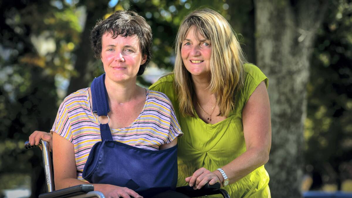Kellie Shepherd, with her mother Toni Hibbs, is marking one year since her traumatic accident. Picture: PHILLIP BIGGS